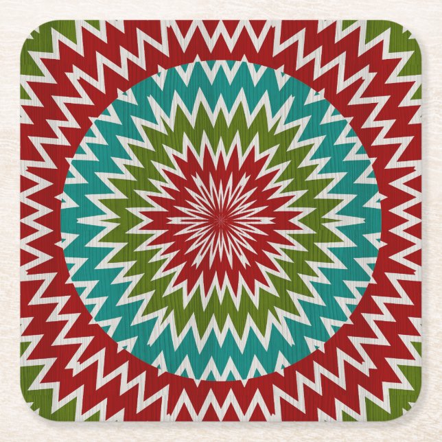 Hypnotic mandalaic flower square paper coaster (Front)