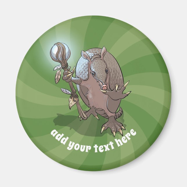 Hypnotic Mystic Armadillo Shaman And Staff Cartoon Magnet (Front)