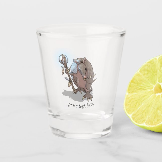 Hypnotic Mystic Armadillo Shaman And Staff Cartoon Shot Glass (Front)