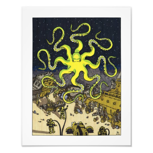 Hypnotic Octopus with Sunken Ships Photo Print (Front)