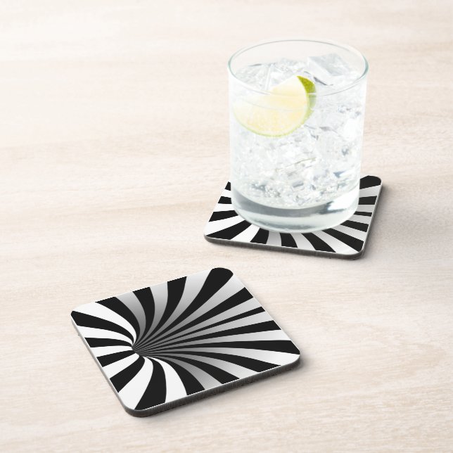 Hypnotic Optical Illusion Vortex Black Square Coaster (Right Side)