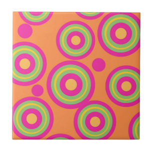 Hypnotic Orange Pink Circle Geometric Pattern Tile