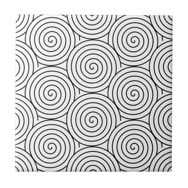 Hypnotic Pattern Black White Simple Minimal Circle Tile (Front)