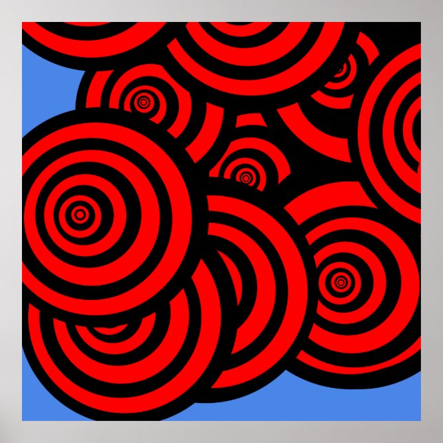 Hypnotic Red Black and Blue Spirals Poster (Front)