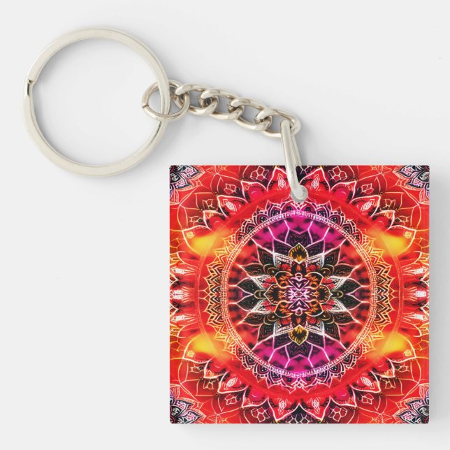 Hypnotic Red Mandala Key Ring (Front)