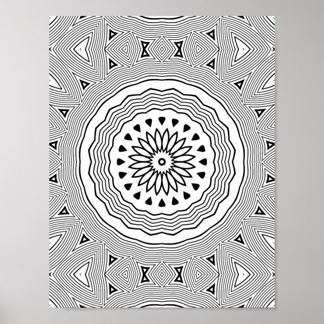 Hypnotic Ripple Mandala with Geometric Layers Art Poster (Front)