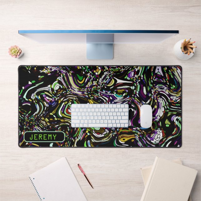 Hypnotic Swirl Energy in Green Desk Mat (Office 1)