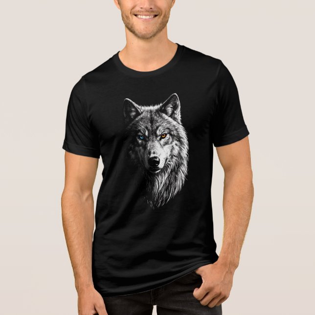 Hypnotic Wolf Face Heterochromia Eyes Unisex  Tri-Blend Shirt (Front)