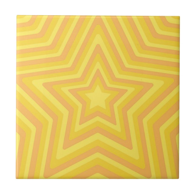 Hypnotic Yellow Geometric Stars Pattern Tile (Front)