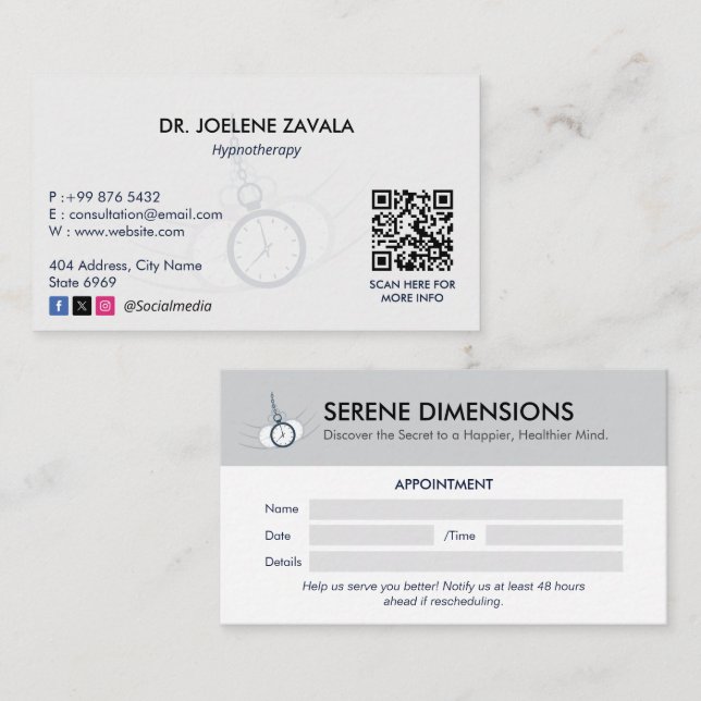 Hypnotist Clinic Business | Minimalist Appointment Business Card (Front/Back)
