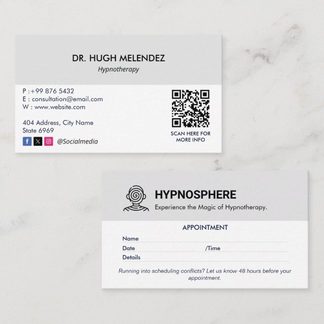 Hypnotist Clinic Business | Minimalist Appointment Business Card (Front/Back)