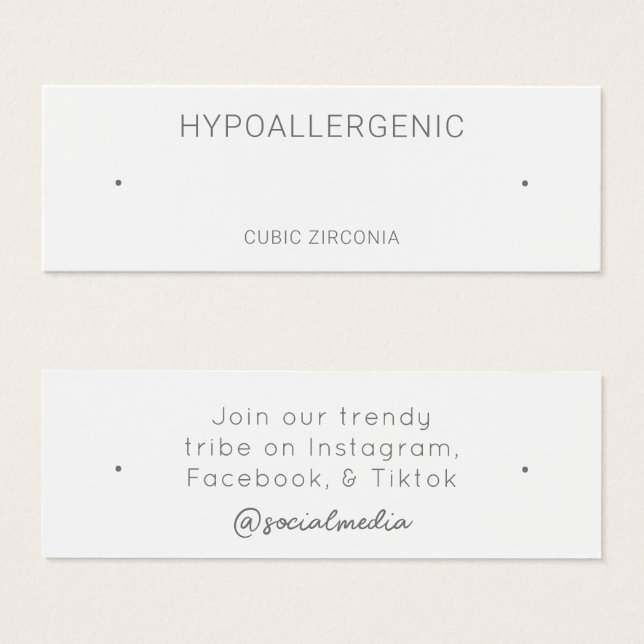 Hypoallergenic Jewellery Display Card (Front & Back)