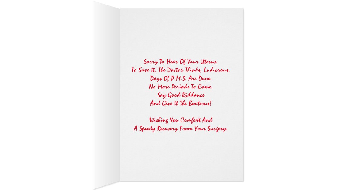 Hysterectomy Funny Get Well Card Poem | Zazzle