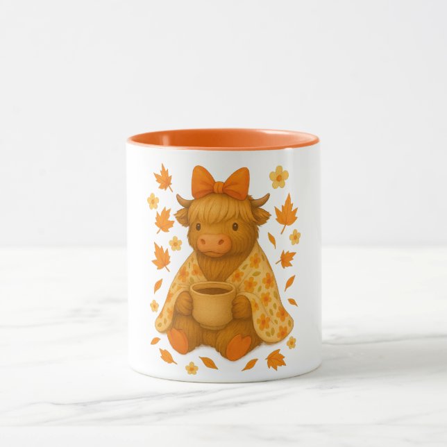 Hyturtle Fall Highland Cow with Maple Leaves Coffe Mug (Center)