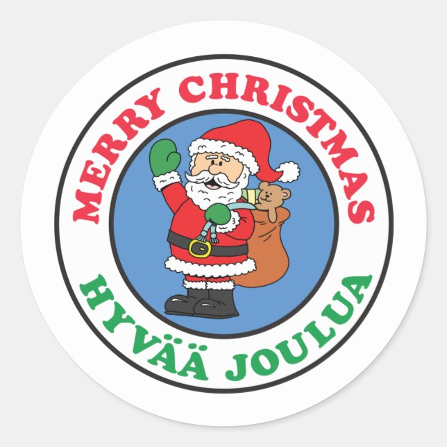 Hyvaa Joulua Finnish Christmas Santa Classic Round Sticker (Front)