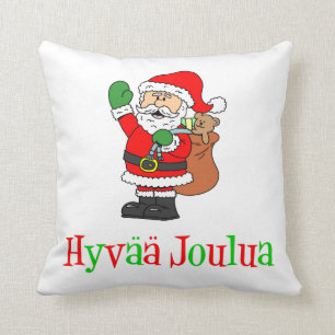 Hyvaa Joulua Finnish Christmas Santa Cushion