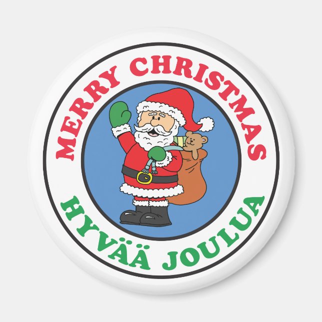 Hyvaa Joulua Finnish Christmas Santa Magnet (Front)