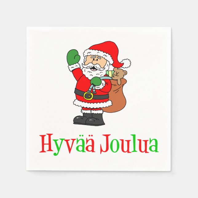 Hyvaa Joulua Finnish Christmas Santa Napkins (Front)