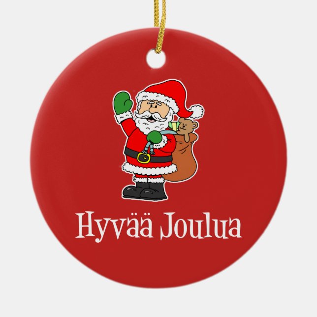 Hyvaa Joulua Finnish Christmas Santa Ornament (Front)