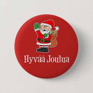 Hyvaa Joulua Finnish Christmas Santa Red 6 Cm Round Badge