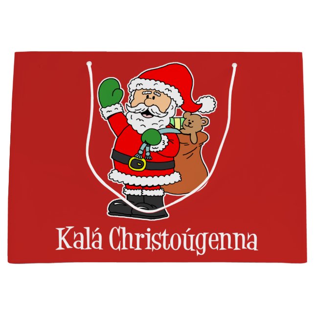 Hyvaa Joulua Finnish Christmas Santa (RED) Large G Large Gift Bag (Front)