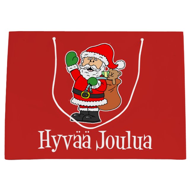 Hyvaa Joulua Finnish Christmas Santa (RED) Large Gift Bag (Front)