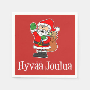 Hyvaa Joulua Finnish Christmas Santa (RED) Napkin