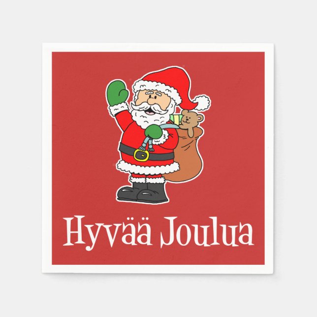 Hyvaa Joulua Finnish Christmas Santa (RED) Napkin (Front)