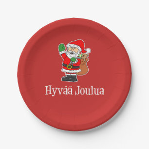Hyvaa Joulua Finnish Christmas Santa (RED) Paper Plate
