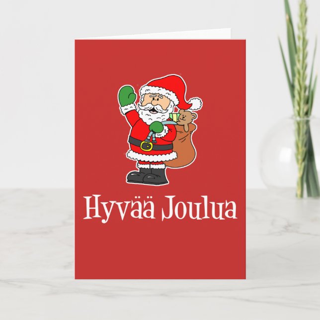 Hyvaa Joulua Finnish Merry Christmas Santa Holiday Card (Front)