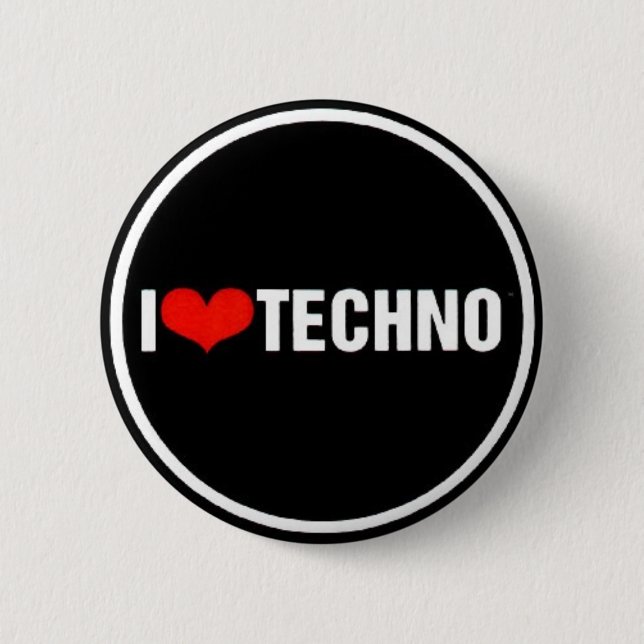 I <3 Techno 6 Cm Round Badge (Front)