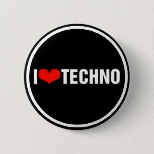I <3 Techno 6 Cm Round Badge