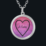 I adore you in French: Je t'adore heart Silver Plated Necklace<br><div class="desc">I adore you in French: Je t'adore design by artist Sandy Closs ~SandyCloss~  I adore you in French: Je t'adore watercolor pink purple heart</div>