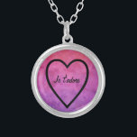 I adore you in French: Je t'adore heart Silver Plated Necklace<br><div class="desc">I adore you in French: Je t'adore design by artist Sandy Closs ~SandyCloss~  I adore you in French: Je t'adore watercolor pink purple heart</div>