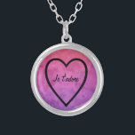 I adore you in French: Je t'adore heart Silver Plated Necklace<br><div class="desc">I adore you in French: Je t'adore design by artist Sandy Closs ~SandyCloss~  I adore you in French: Je t'adore watercolor pink purple heart</div>