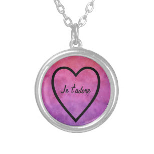 I adore you in French: Je t'adore heart Silver Plated Necklace