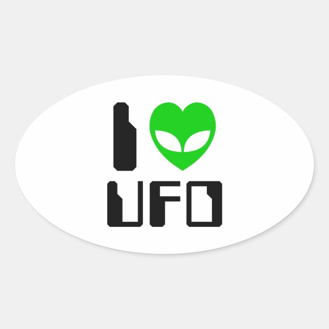 I Alien Heart UFO Oval Sticker (Front)