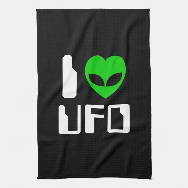 I Alien Heart UFO Tea Towel (Vertical)