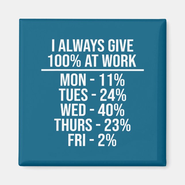 I Always Give 100% At Work Funny Work Quotes Humor Magnet (Front)