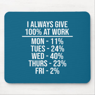 I Always Give 100% At Work Funny Work Quotes Humor Mouse Mat