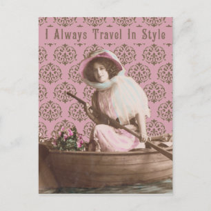 "I Always Travel In Style" Vintage Collage Postcard