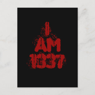 I Am 1337. Deep Red Text. Leet Gamer. Postcard