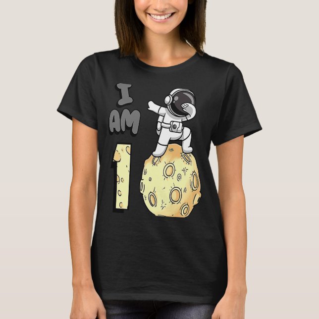 I am 1 Space Astronaut Kid Moon Walker 1st Birthda T-Shirt (Front)