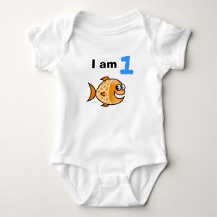 I am 1 year old today (cartoon orange fish) baby bodysuit