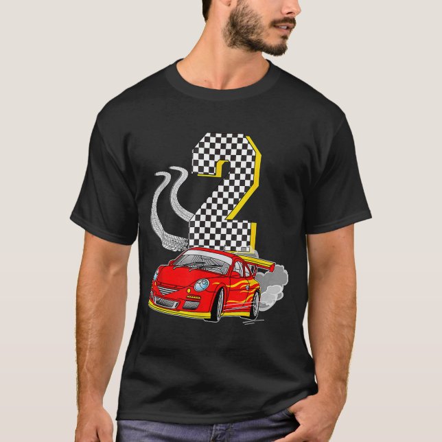 I Am 2 Years Old Racing Car Toddler Crew 2nd Birth T-Shirt (Front)