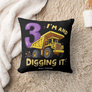 I Am 3 and Digging It 3rd Birthday Construction Cushion