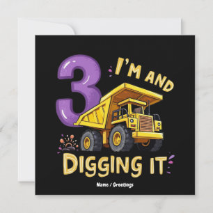 I Am 3 and Digging It 3rd Birthday Construction  Invitation