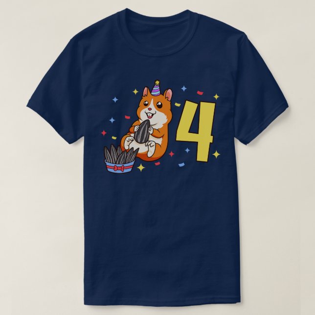 I am 4 with hamster kids birthday 4 years old T-Shirt (Design Front)