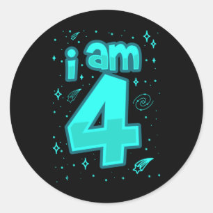 I AM 4 YEAR OLD 4th Birthday Boy Space Birthday Classic Round Sticker