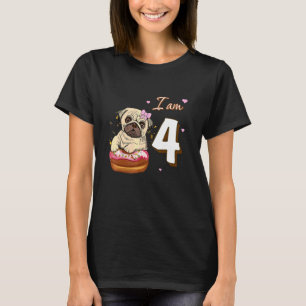 I Am 5 Birthday Cute Lovely Pug With Doughnut Dog  T-Shirt